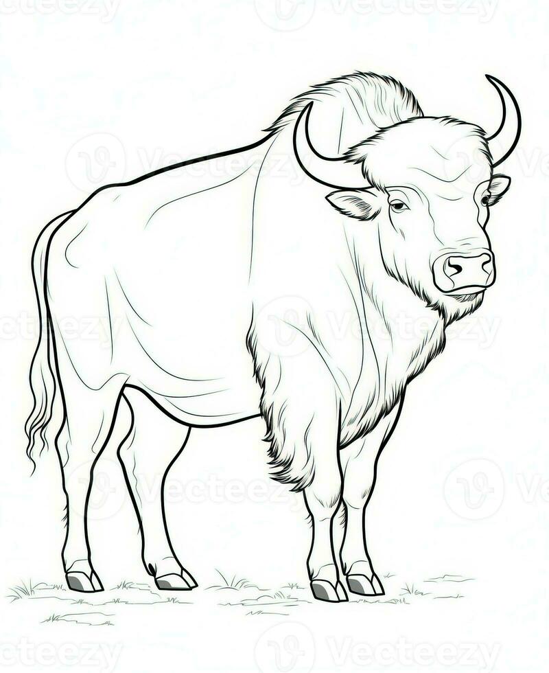 een tekening van een bizon staand Aan een wit achtergrond. generatief ai foto