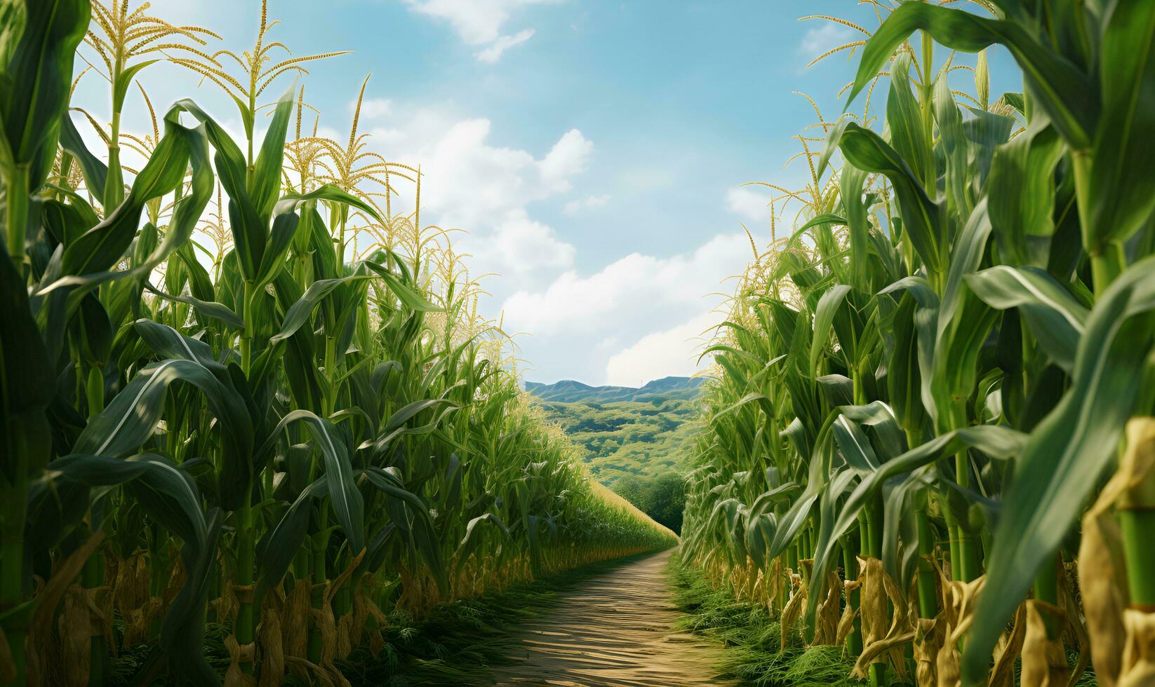 visie van een rijp maïs veld, generatief ai foto
