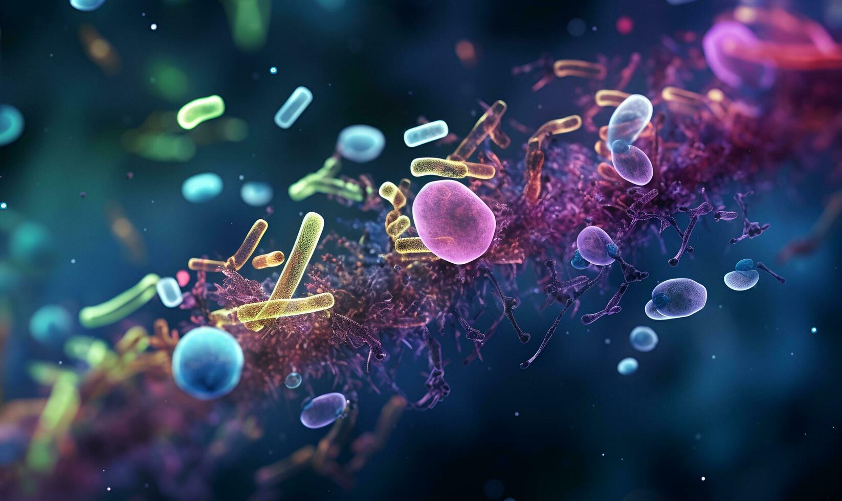leven bacterie cellen micro-organismen microscopisch quantum wereld, ai generatief foto