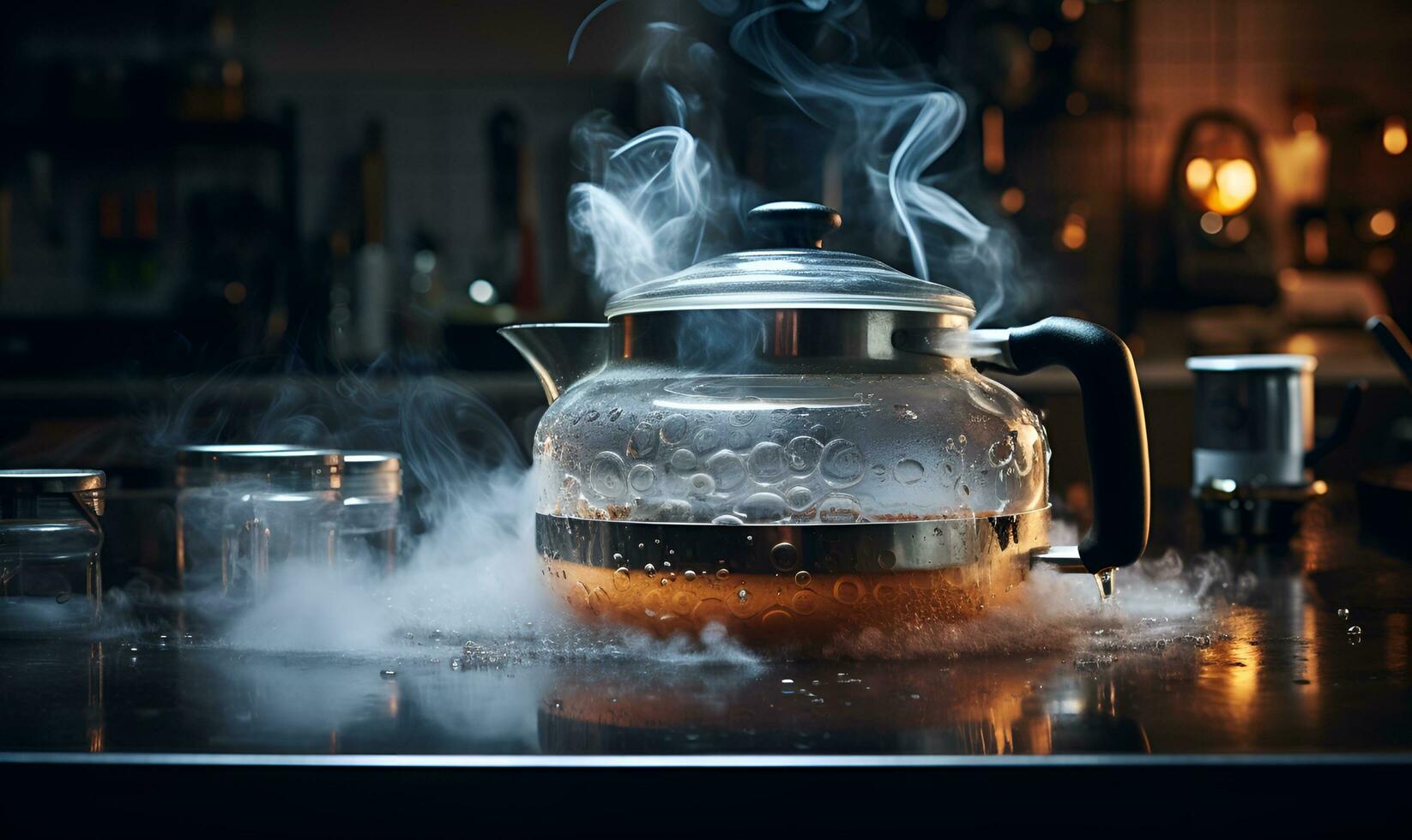 koken water in potten en ketels, generatief ai foto