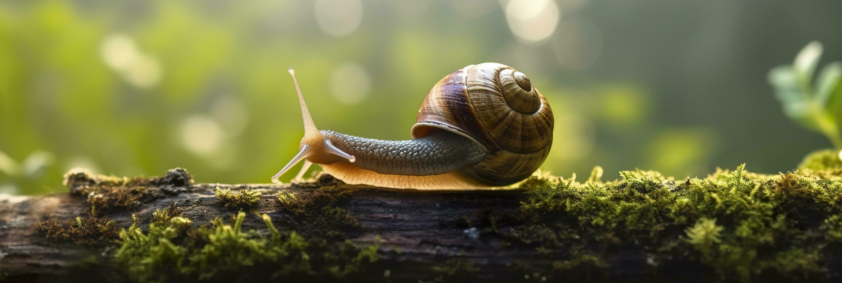 een reis door de Woud. detailopname van een slak in de Woud met natuurlijk achtergrond. ai generatief foto