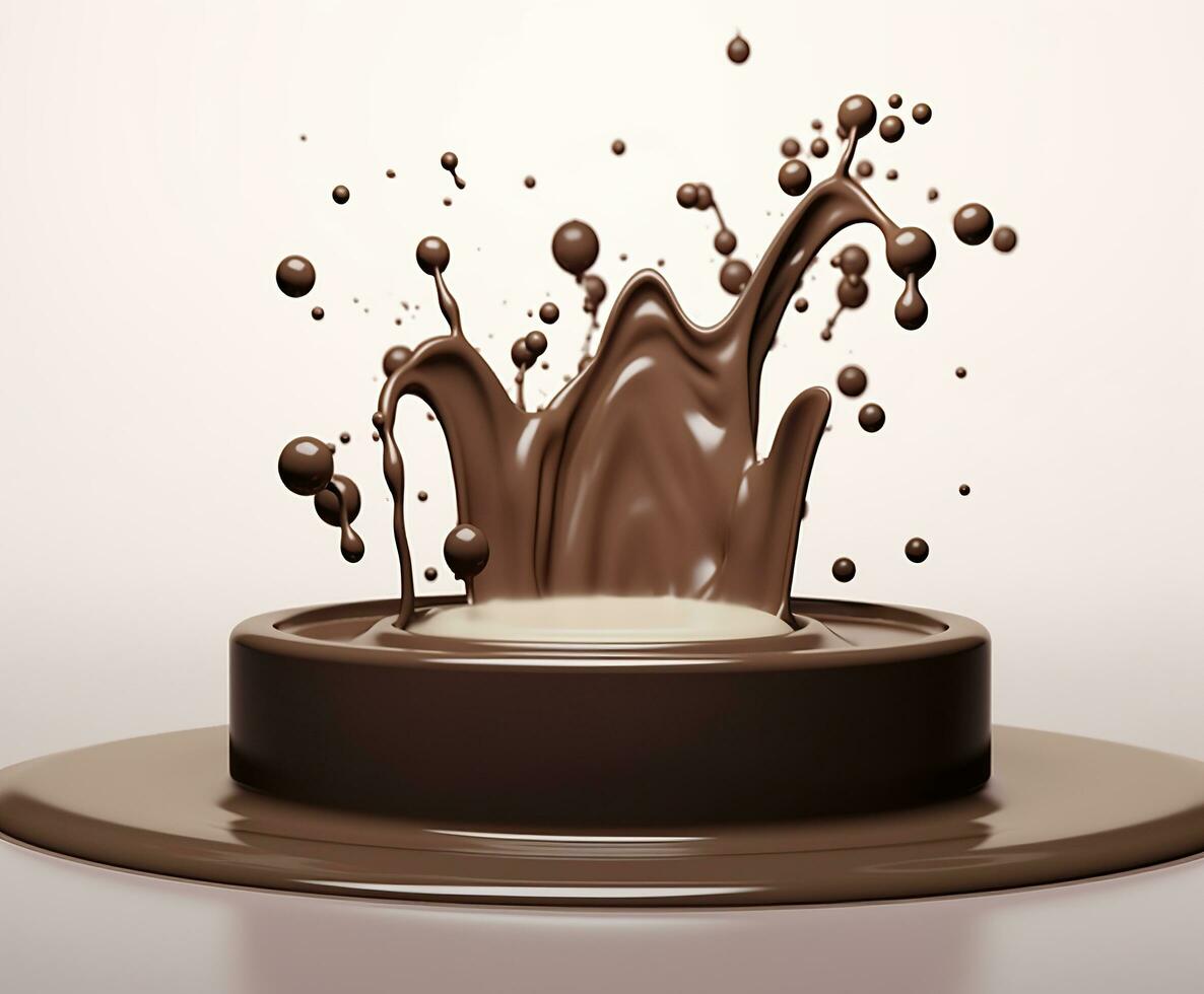 chocola plons met een podium, mockup achtergrond voor melk Product Scherm, 3d. generatief ai foto