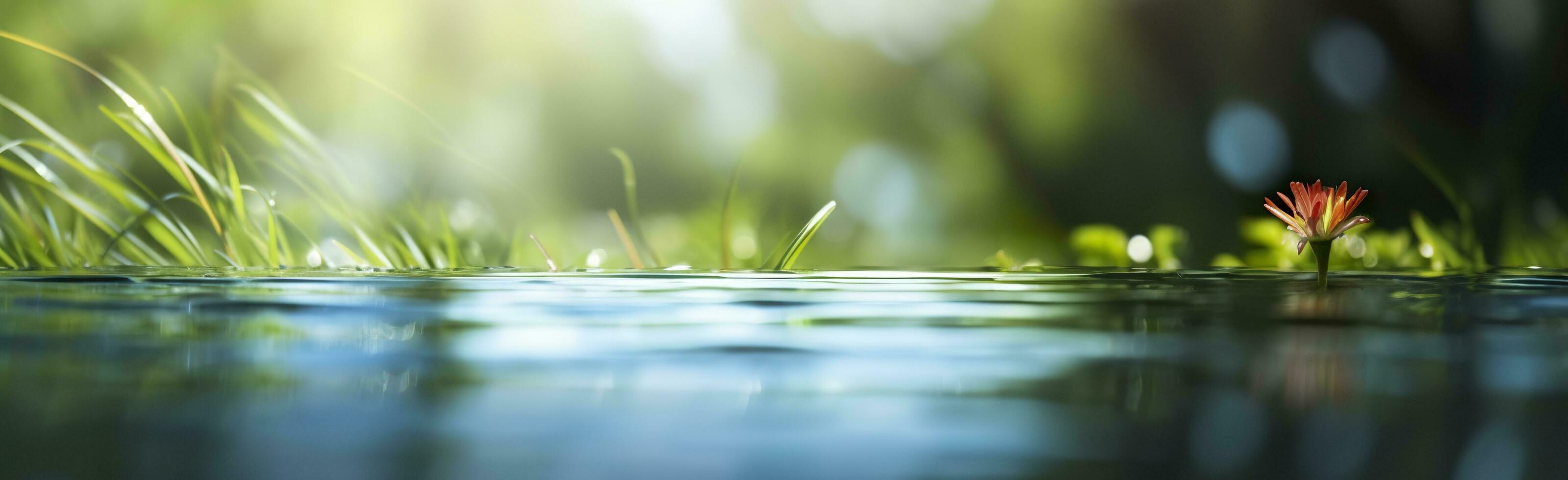 wazig beeld van natuurlijk achtergrond van water en planten. generatief ai foto