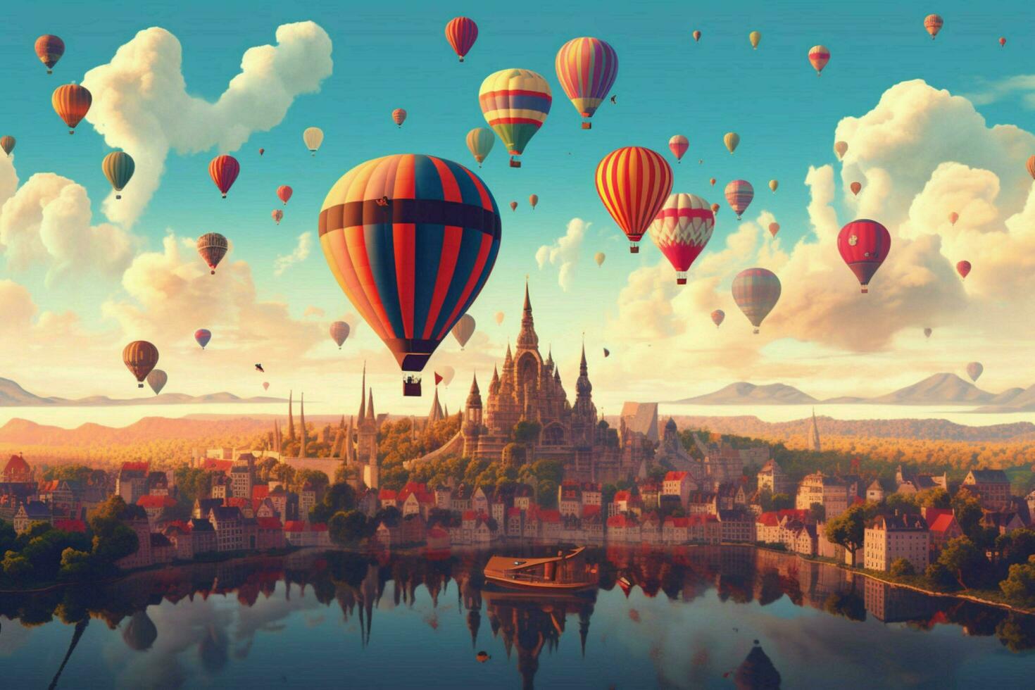 een heet lucht ballon festival over- een stad horizon foto