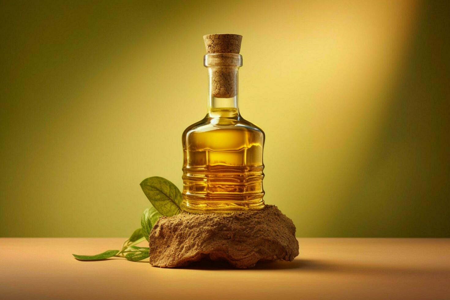 een fles van olijf- olie met een kurk in de top foto