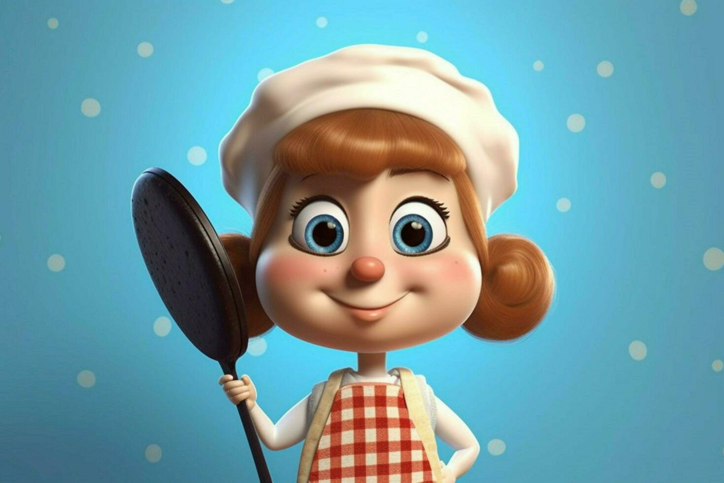 een tekenfilm karakter met een pan en pannenkoek Aan haar foto