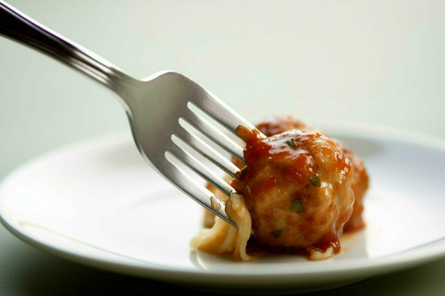 een vork met een beet van kip gehaktballen Aan het foto