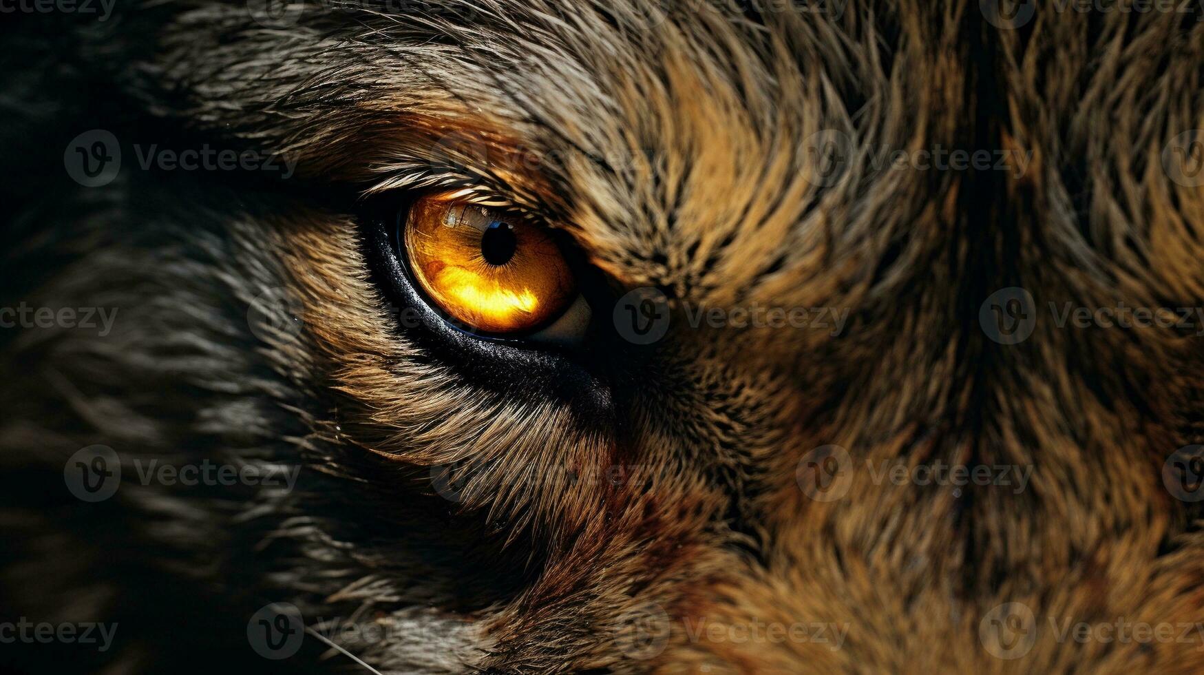 een detailopname van een eenzaam wolf's ogen, presentatie van haar wild geest en intensiteit, met een ingetogen achtergrond geschikt voor tekst oprichting, ai gegenereerd. foto