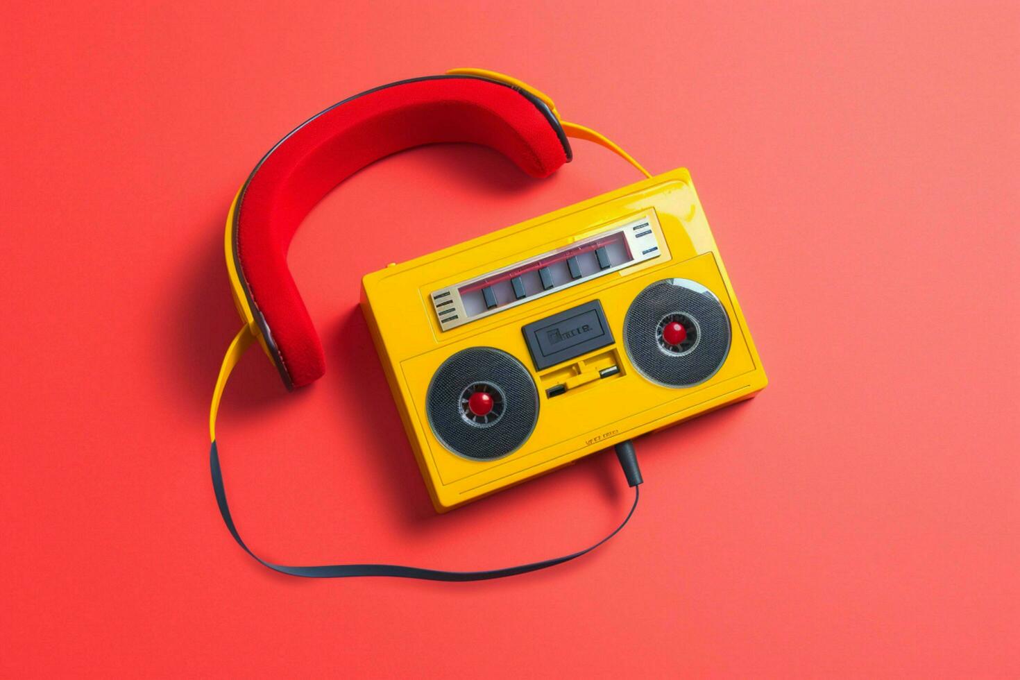 een geel cassette speler met een rood koptelefoon Aan foto
