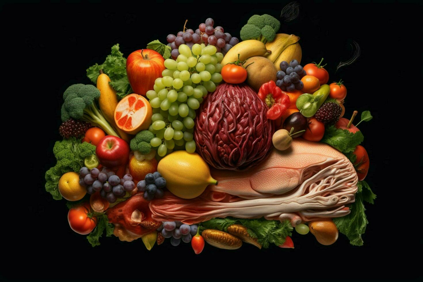 concept kunst van een hersenen gemaakt uit van geheel voedingsmiddelen foto