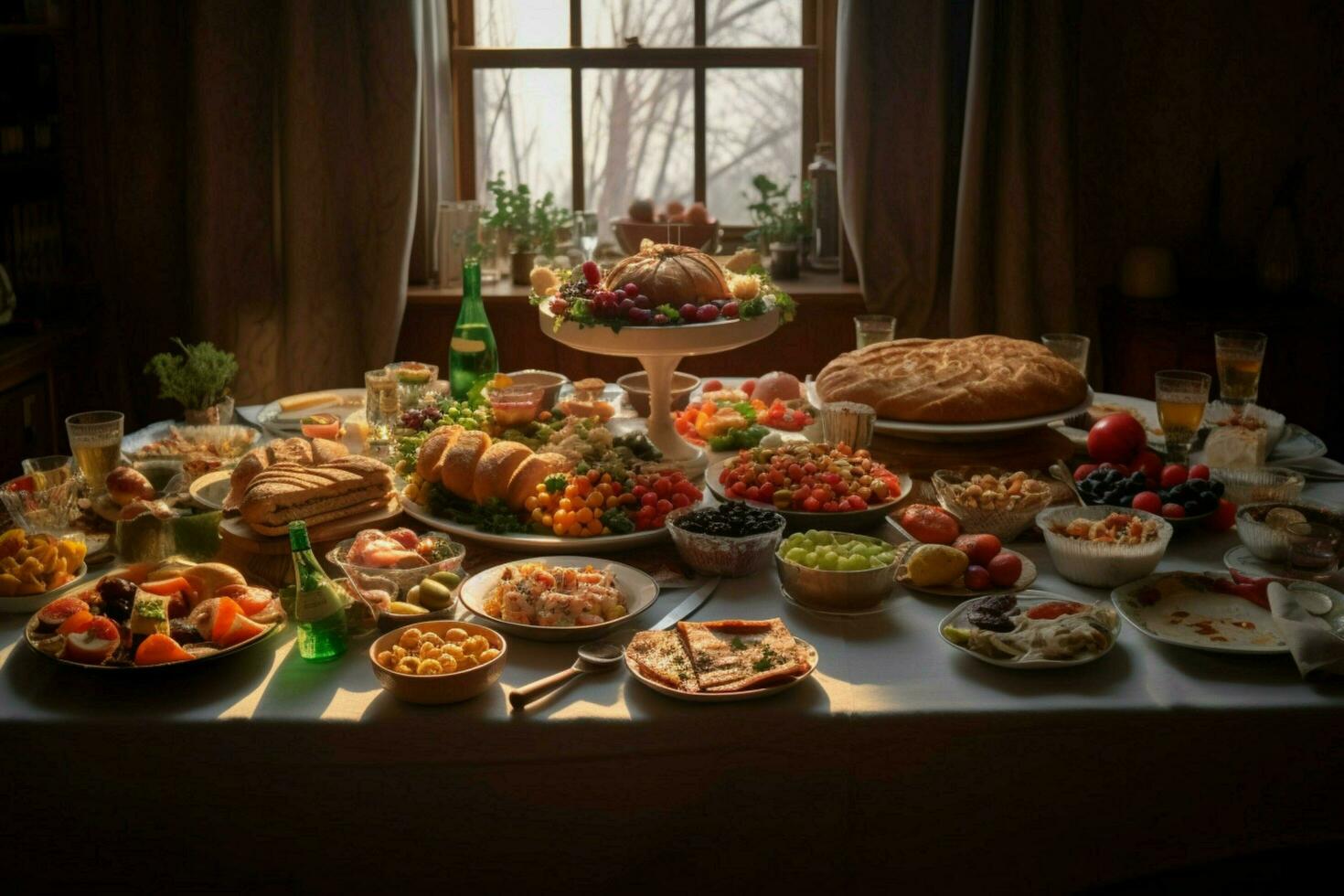 tafel met een veel van mooi zo voedsel foto