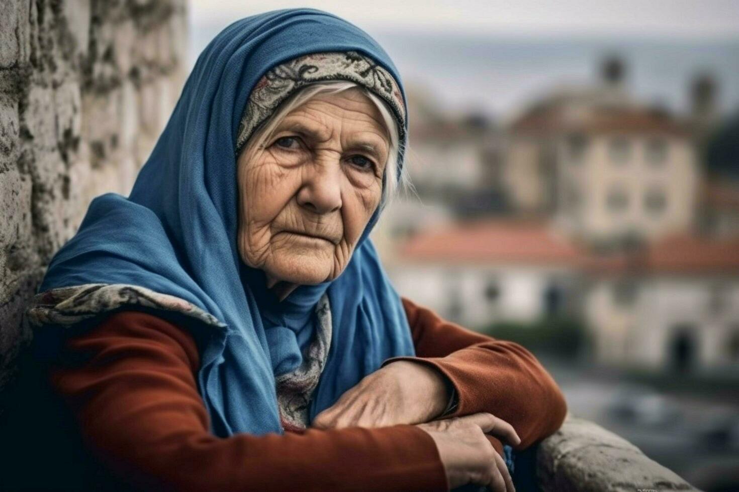 Turk oud vrouw Turks stad foto