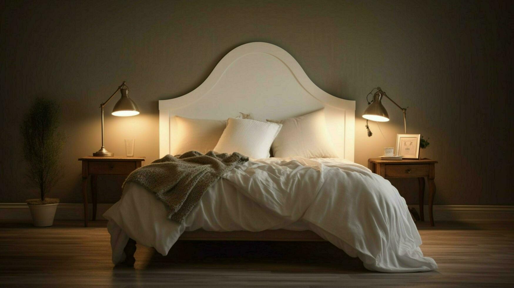 een bed met een wit bed met een wit hoofdkussen Aan het foto