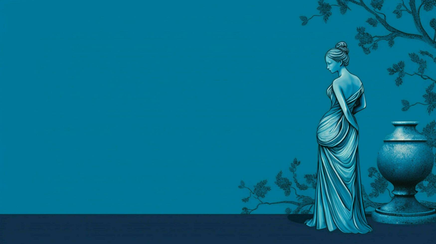 een blauw achtergrond met een standbeeld van een meisje foto