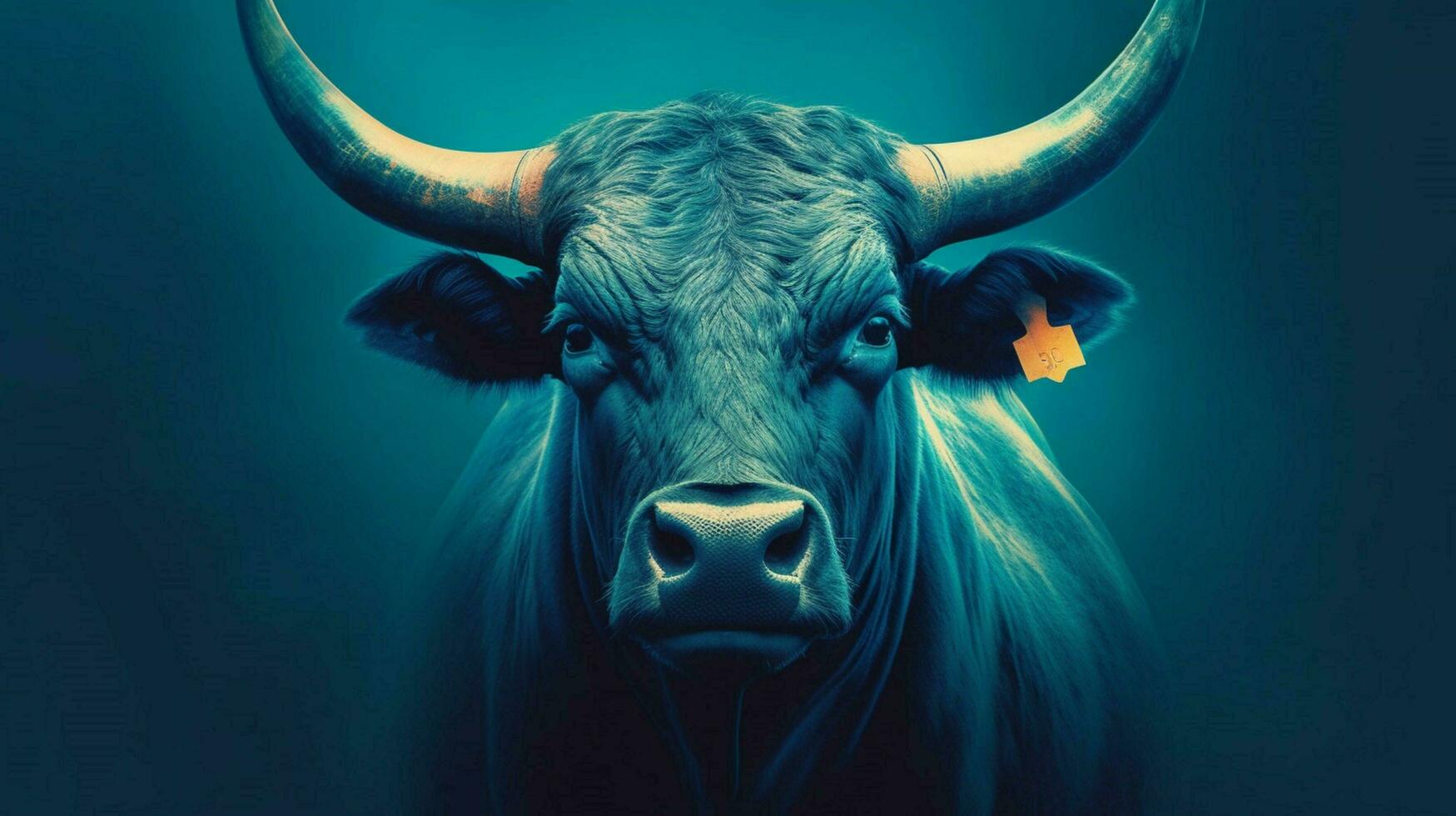 een poster van een stier met een blauw achtergrond foto