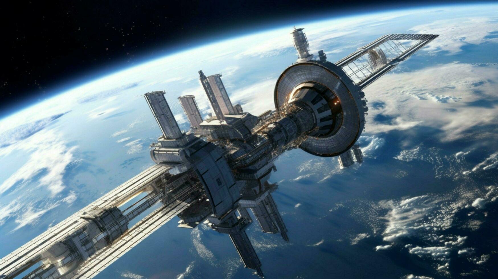 een ruimte station met een visie van de kromming foto