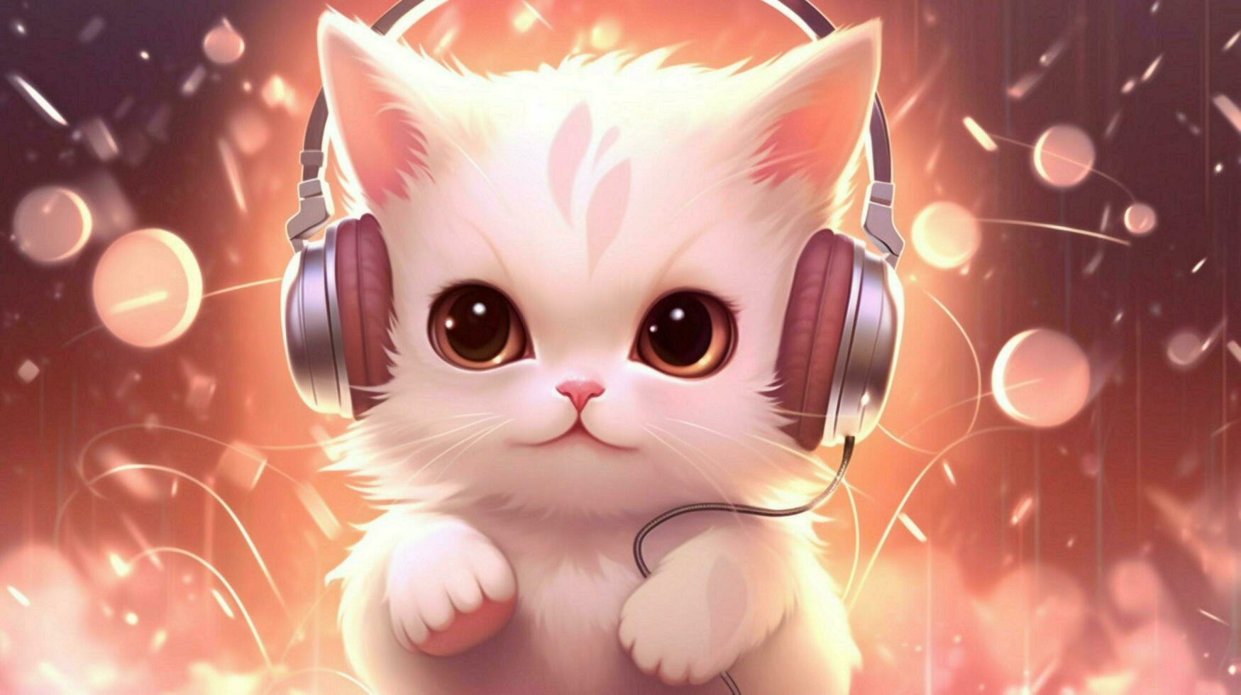 schattig kawaii kat met hoofdtelefoons foto