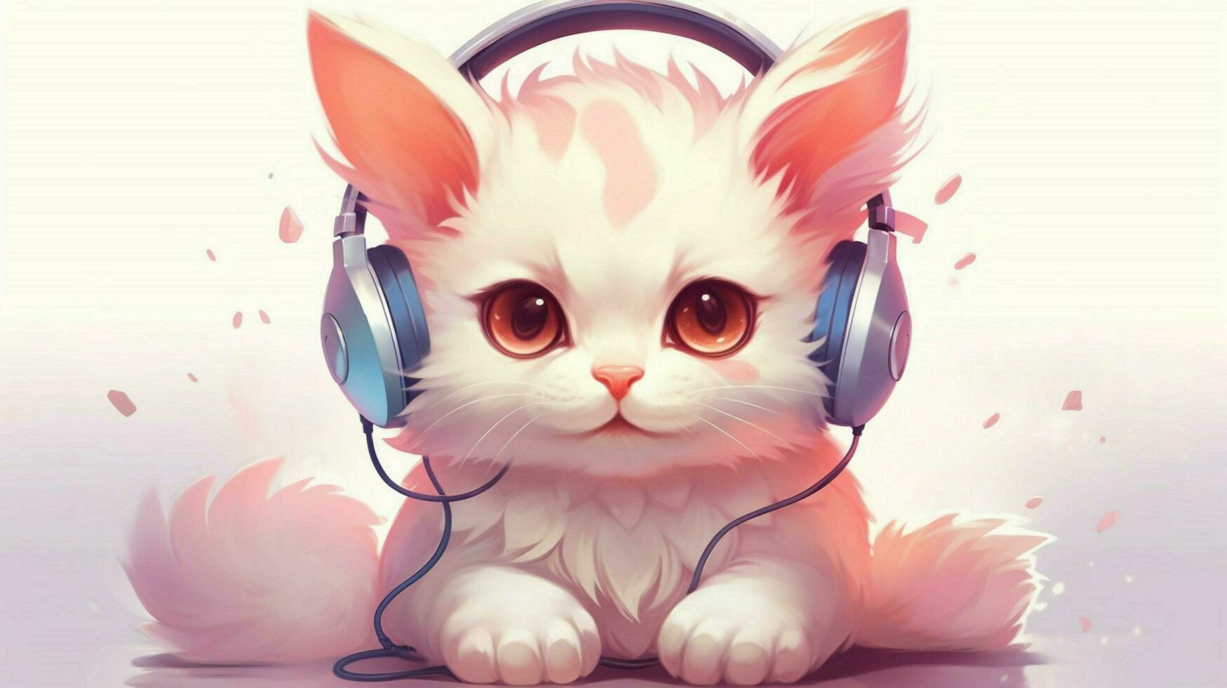 schattig kawaii kat met hoofdtelefoons foto