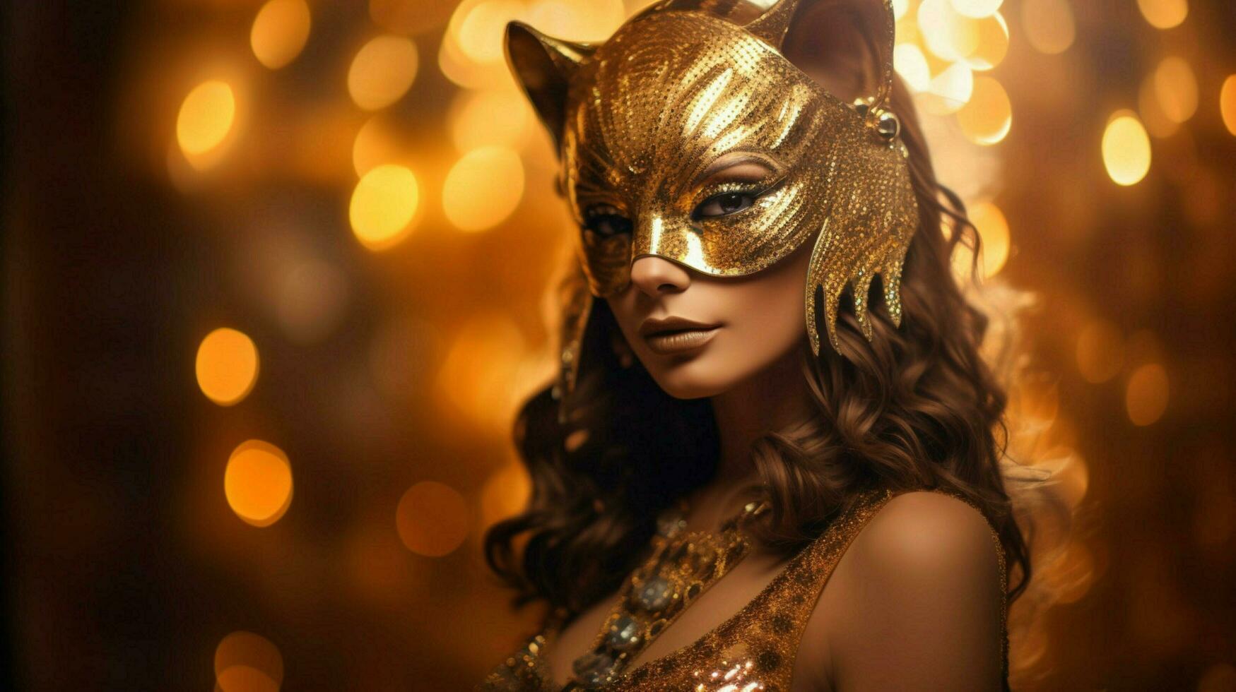 fantasie godin in tijger Jachtluipaard gouden masker foto