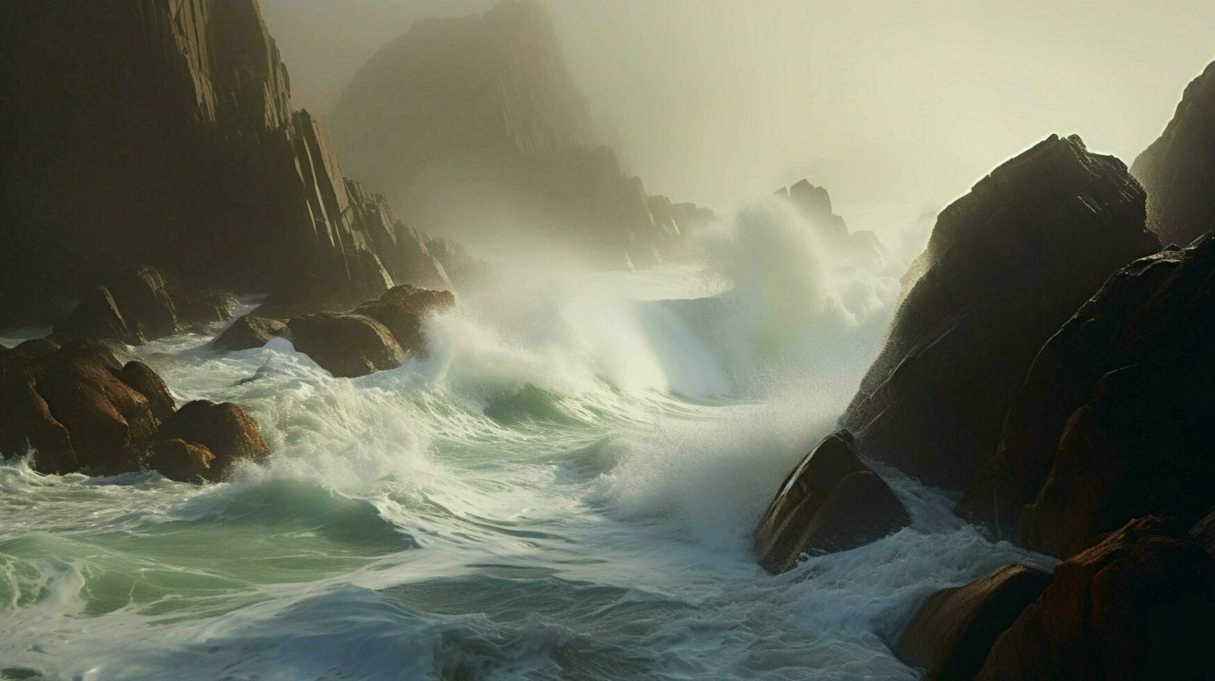zeegezicht met golven crashen tegen de kust foto