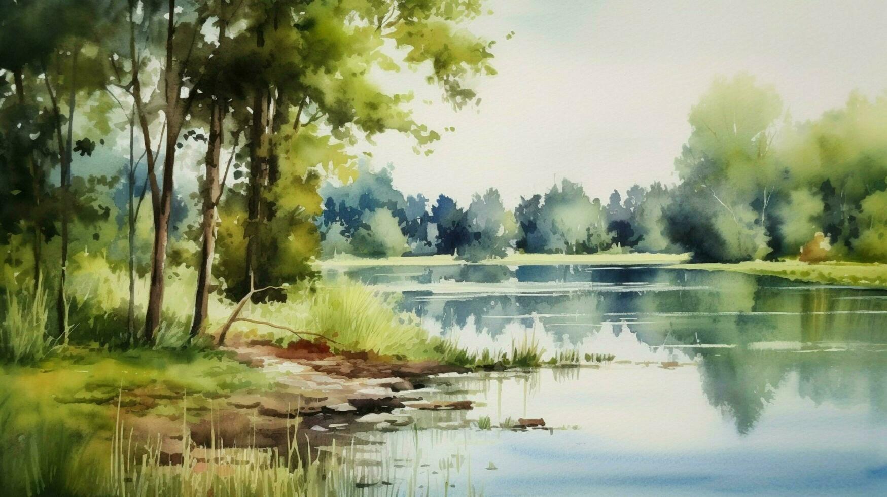 rustig zomer landschap een waterverf schilderij foto