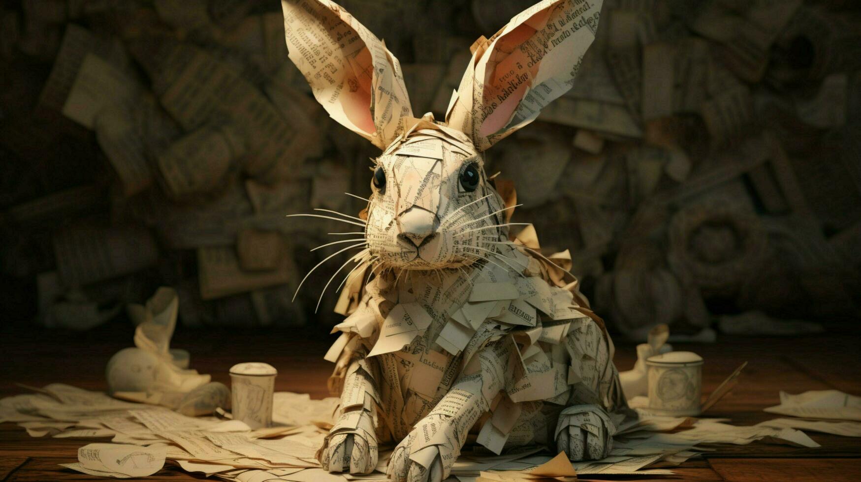 een gelaagde papier konijn bewerkte met wijnoogst manus foto