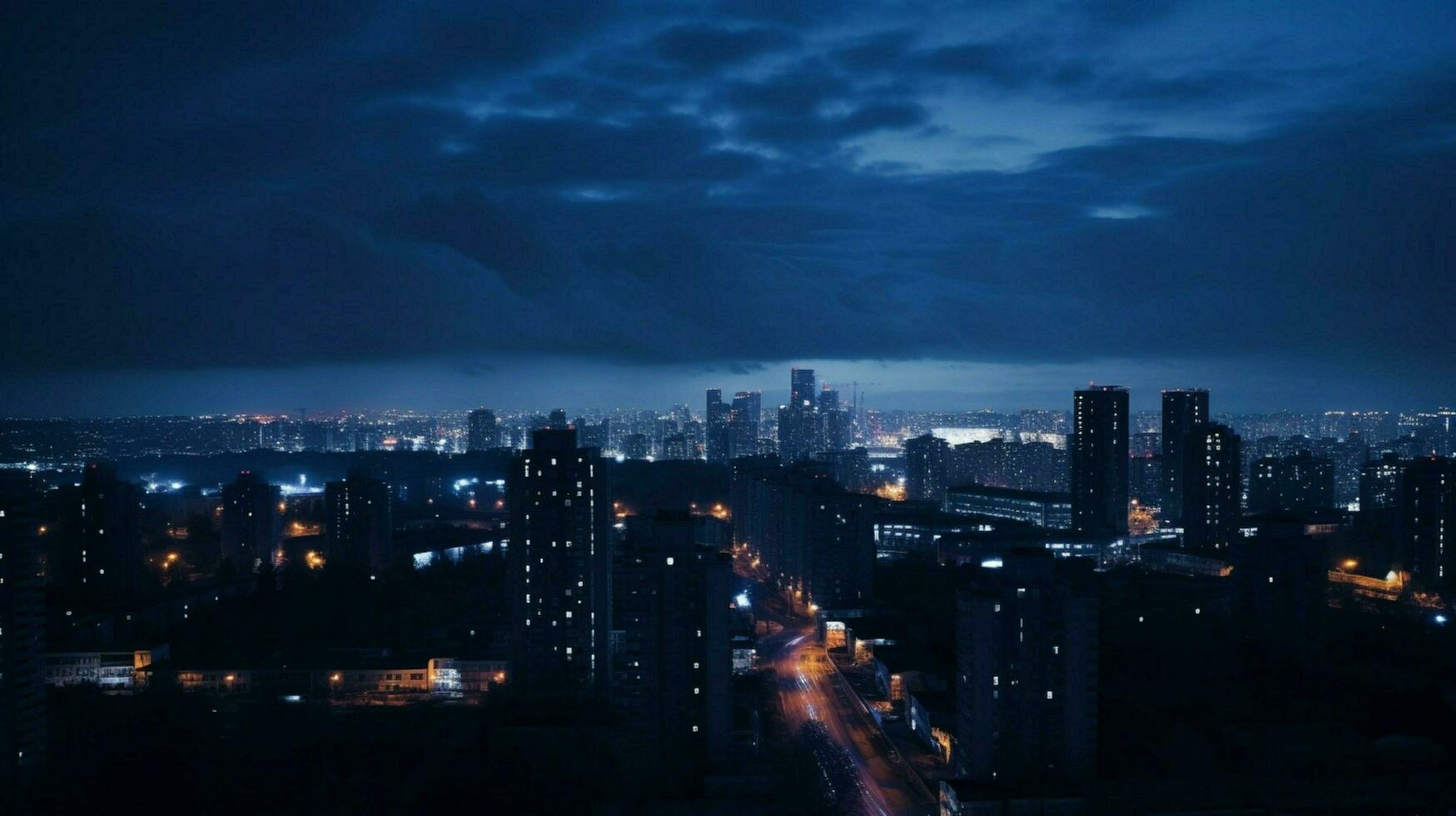 donker blauw achtergrond de tafereel van hoog stijgen bouwen foto