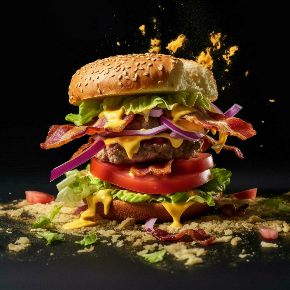 explodeerde axonometrisch visie van een hamburger vlees pasteitje foto