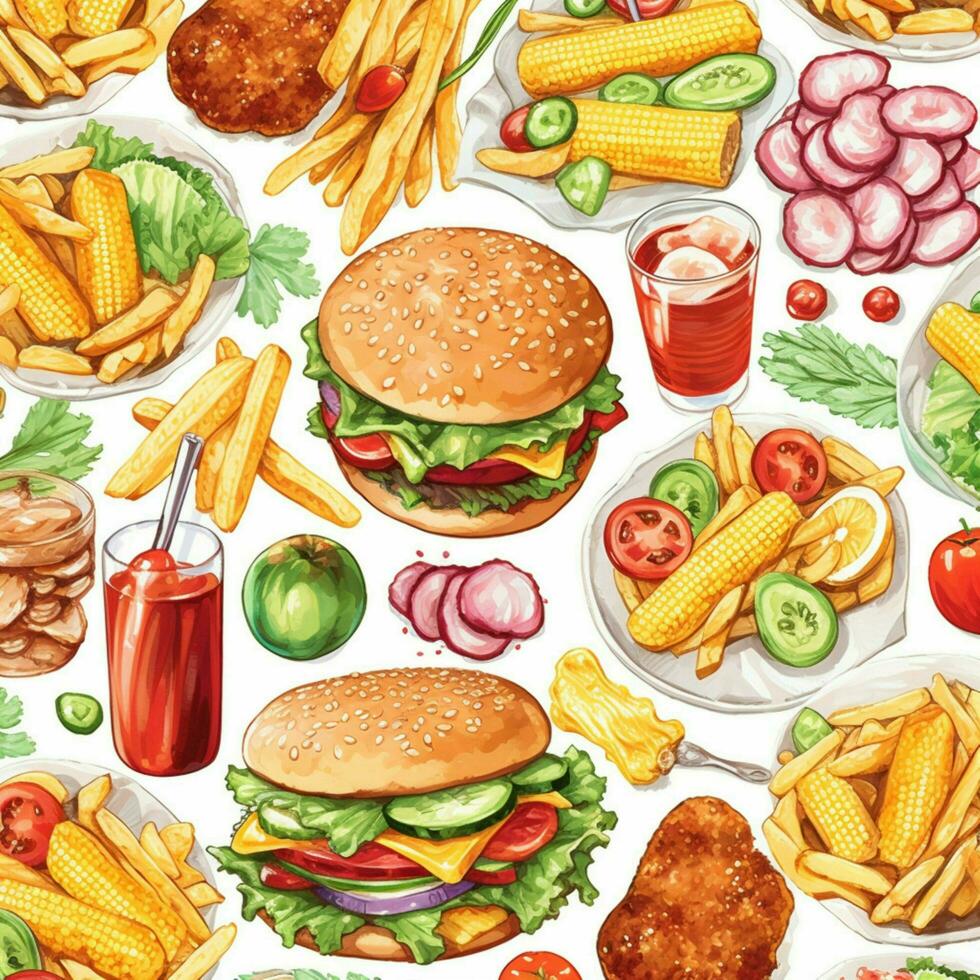 in levendig kleuren een eettafel vol van voedsel foto