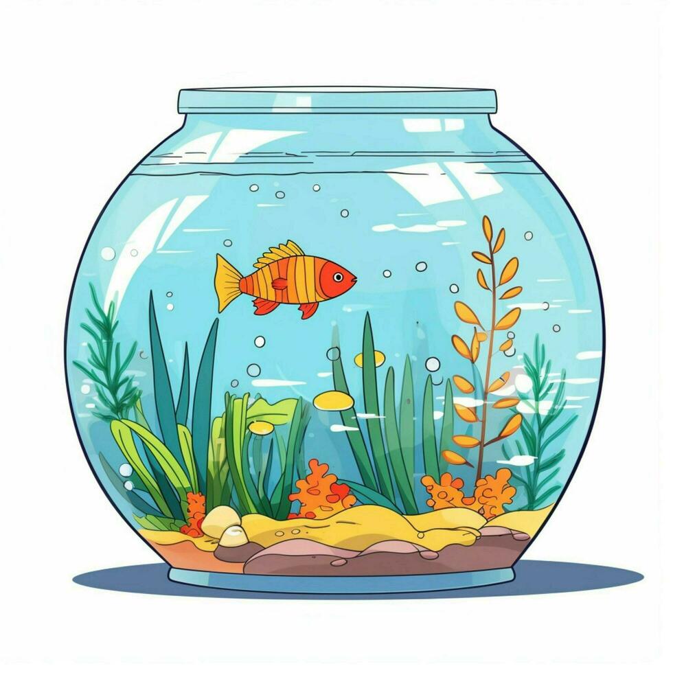 aquarium 2d tekenfilm vector illustratie Aan wit pagina foto