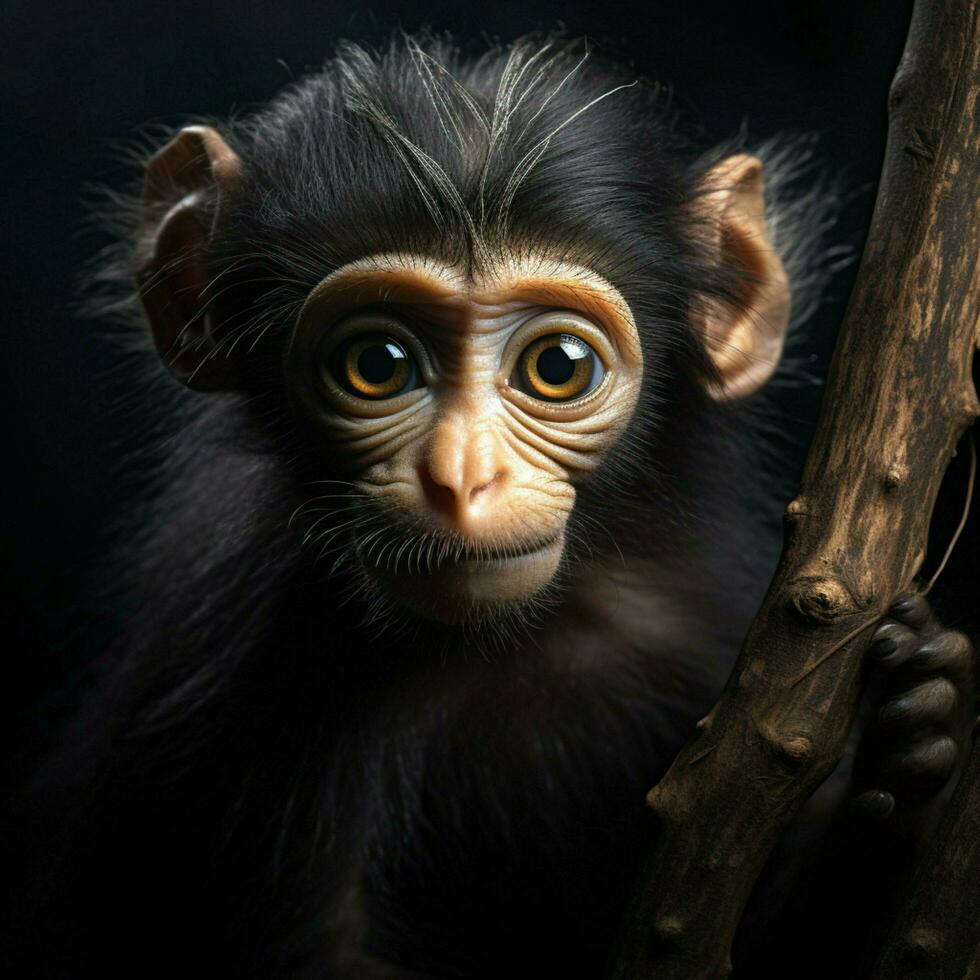 nieuwsgierig primaat met expressief ogen foto