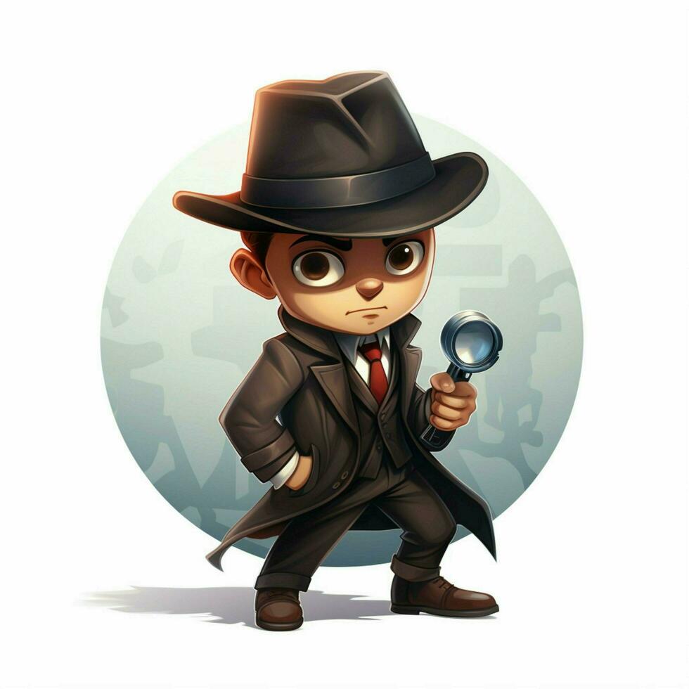 detective 2d tekenfilm illustraton Aan wit achtergrond hoog foto