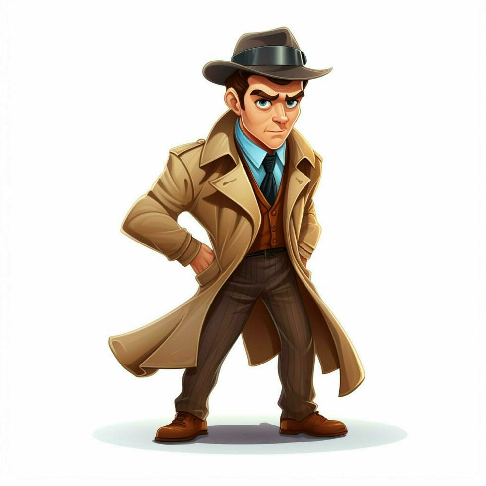 Mens detective 2d tekenfilm illustraton Aan wit achtergrond foto