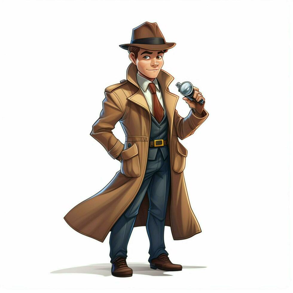 Mens detective 2d tekenfilm illustraton Aan wit achtergrond foto