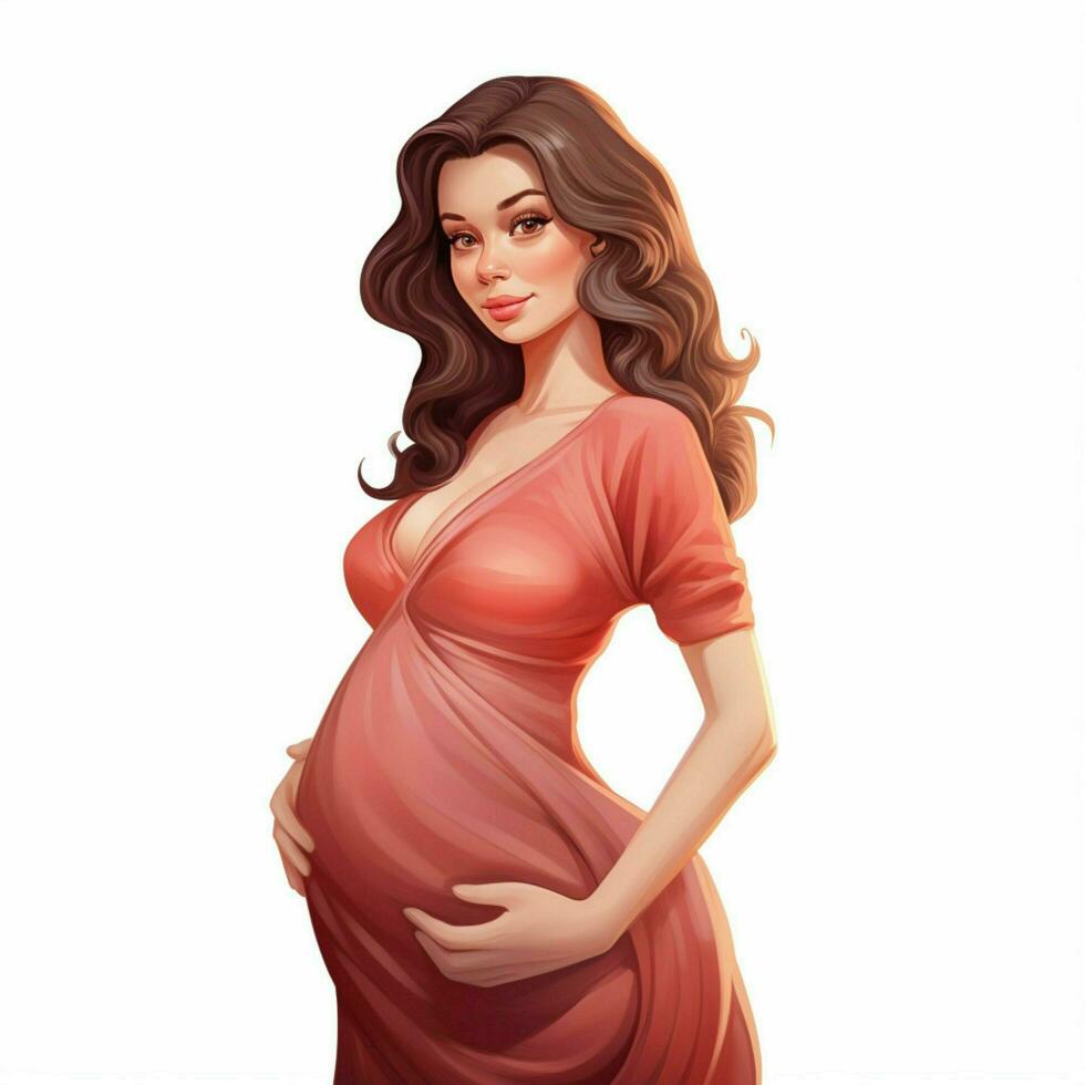 zwanger vrouw 2d tekenfilm illustraton Aan wit achtergrond foto