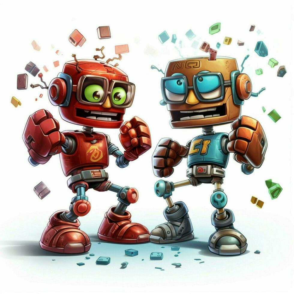 rots em sok em robots 2d tekenfilm illustraton Aan wit bac foto