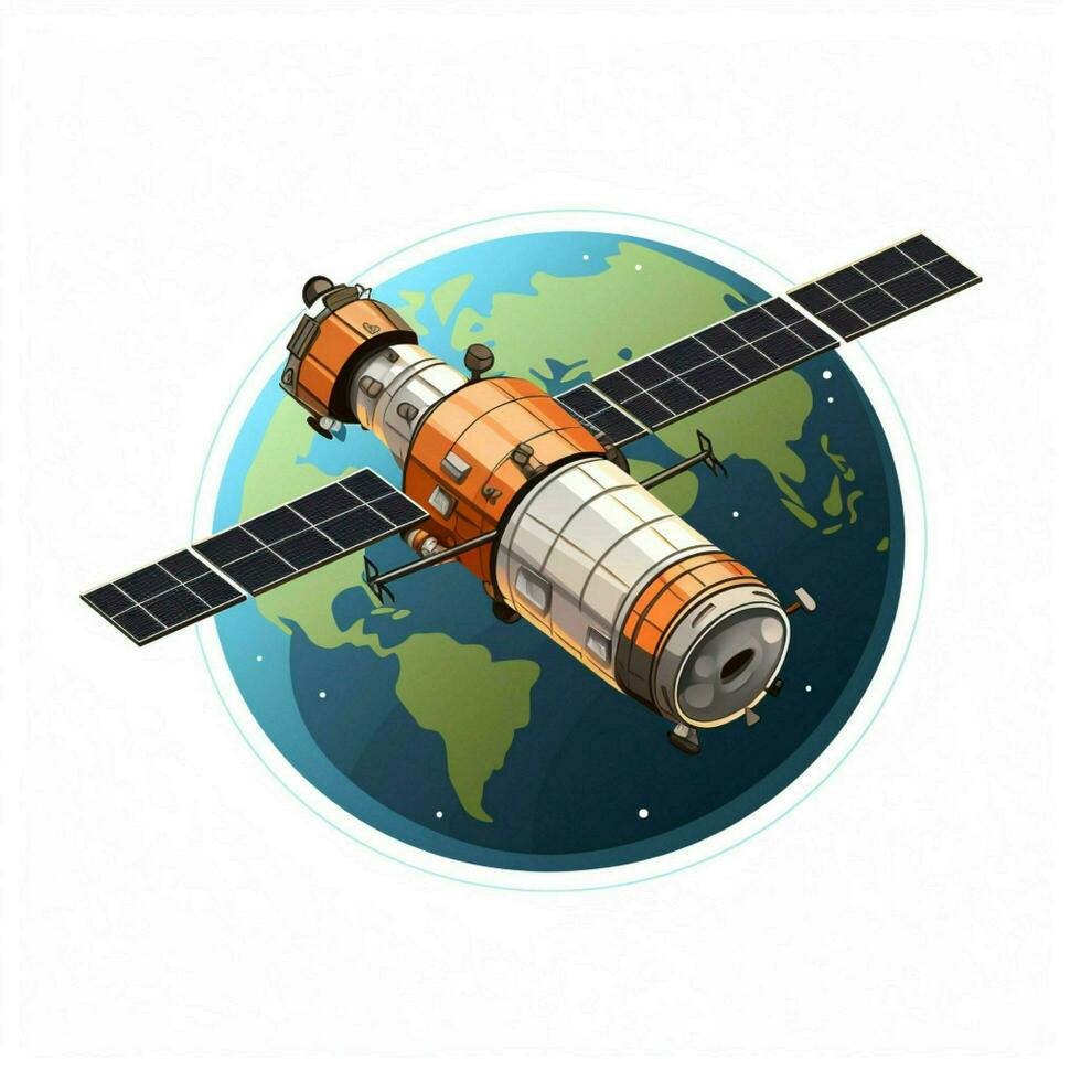 satelliet 2d tekenfilm vector illustratie Aan wit backgrou foto