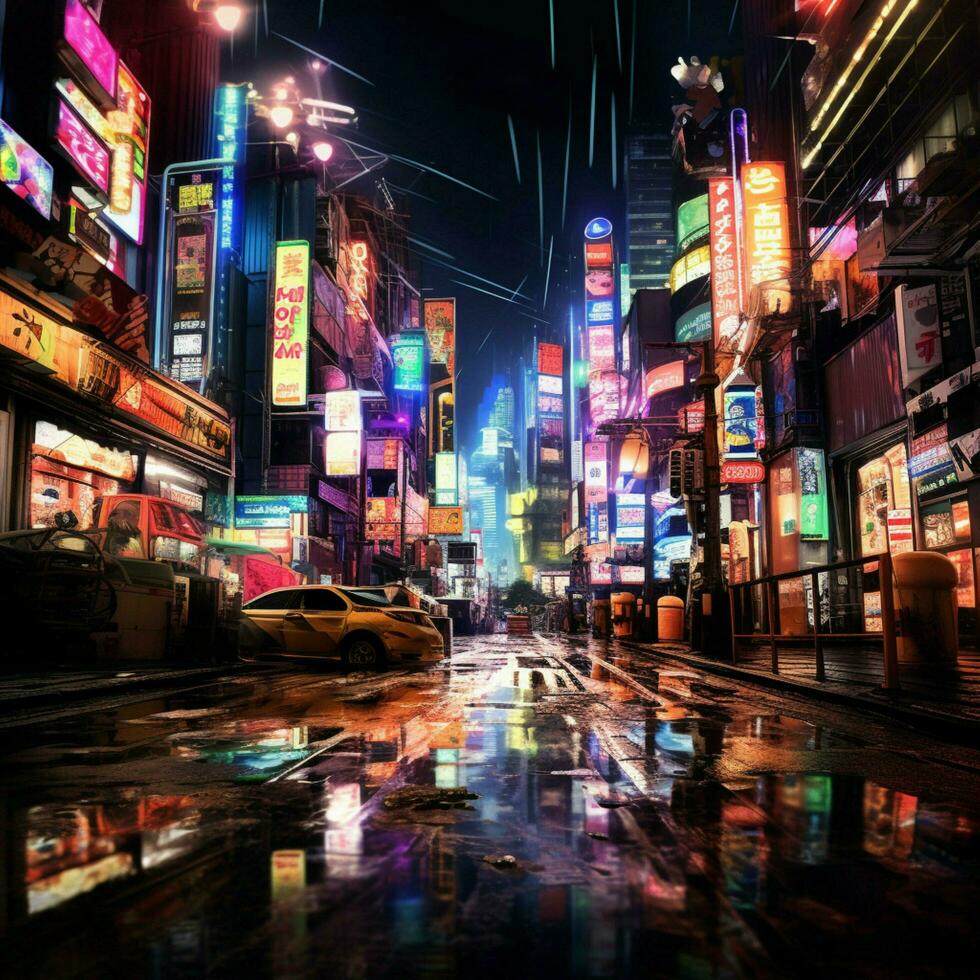 de neon symfonie van stedelijk nachtleven foto