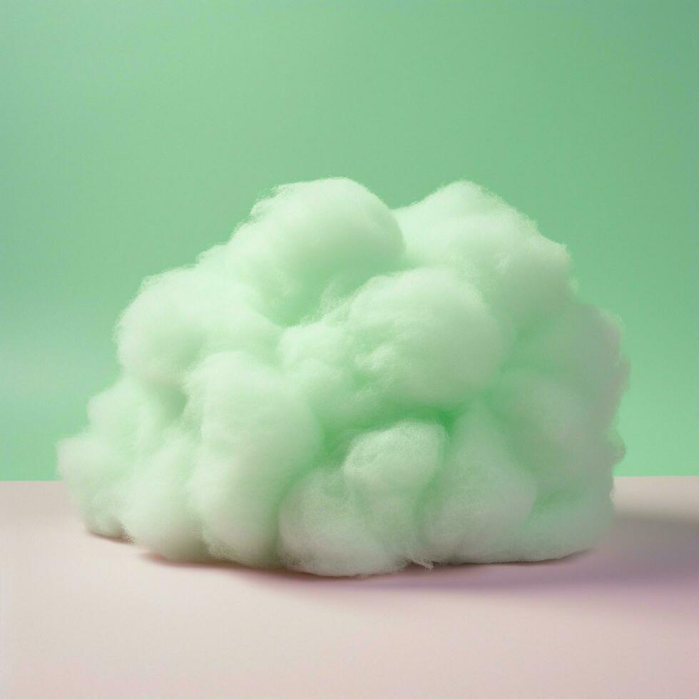 een katoen snoep groen achtergrond met pluizig wolken foto