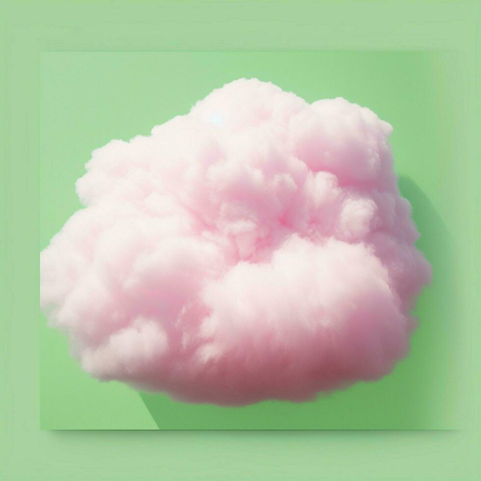 een katoen snoep groen achtergrond met pluizig wolken foto