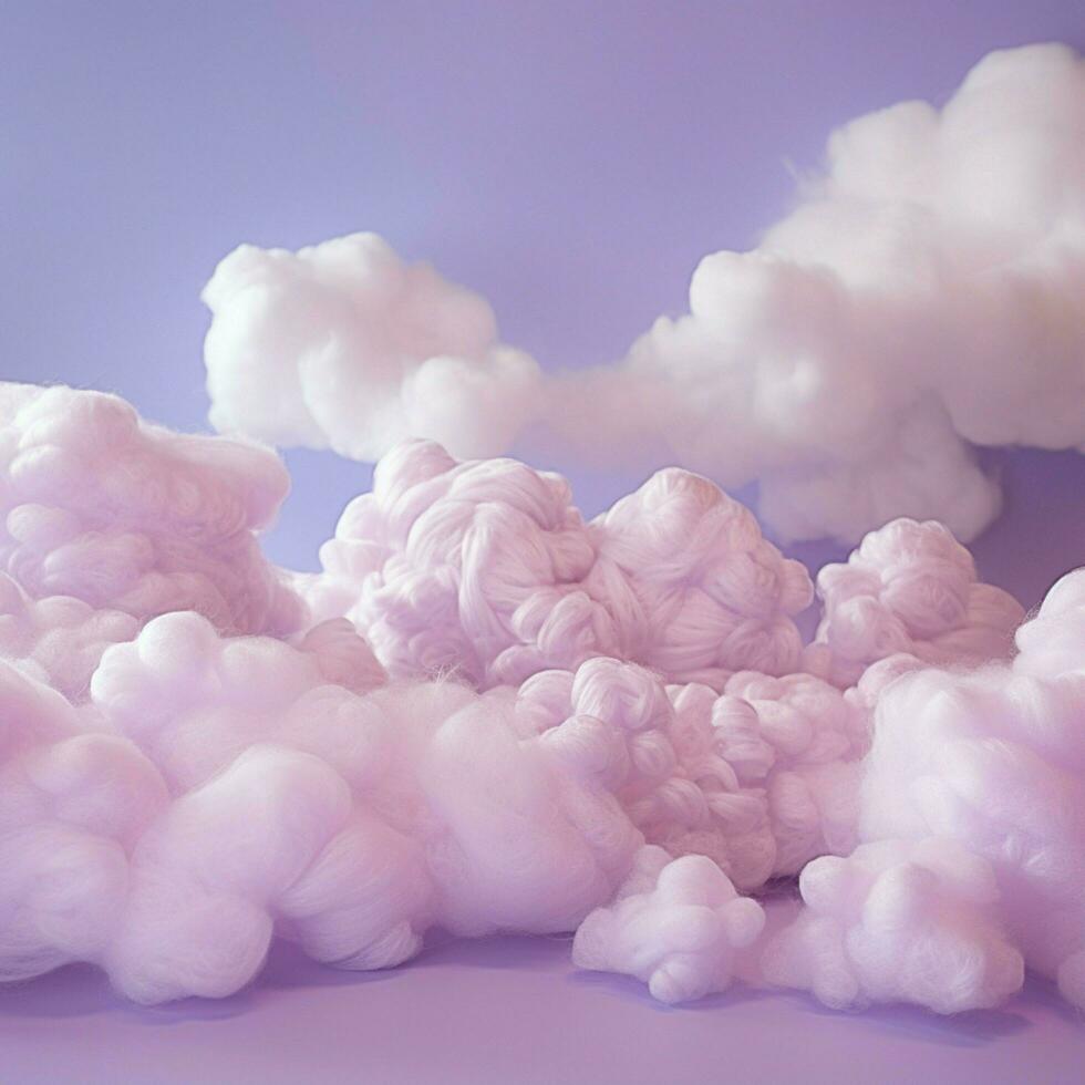 een katoen snoep Purper achtergrond met pluizig wolken foto