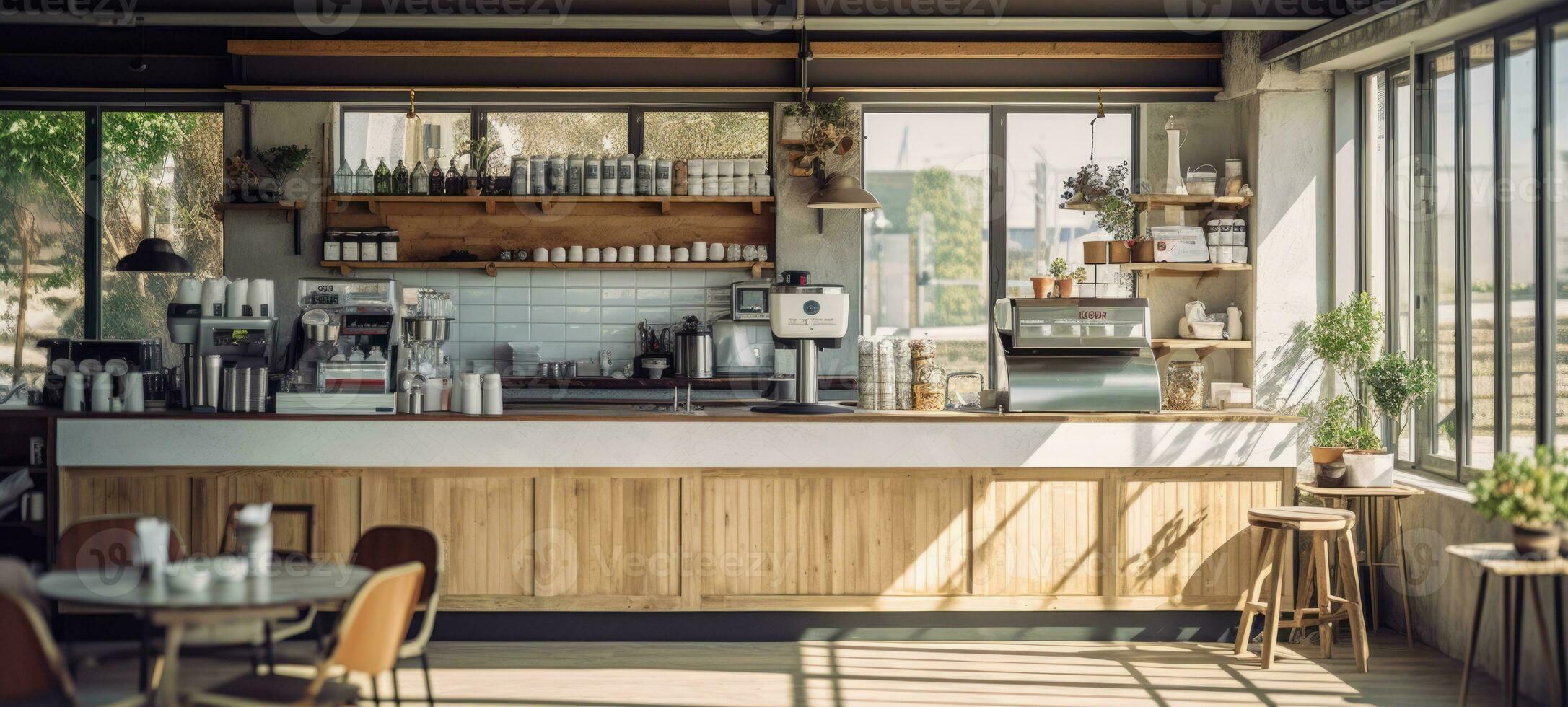 hout cafe koffie winkel restaurant, ai generatief foto