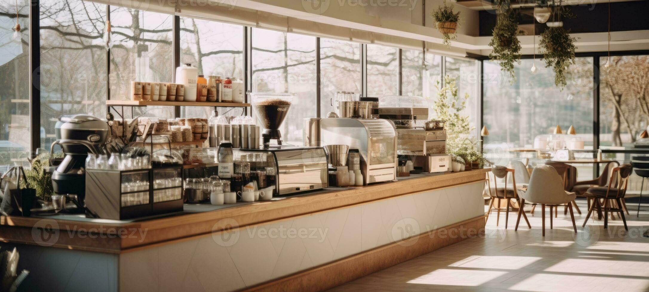 hout cafe koffie winkel restaurant, ai generatief foto