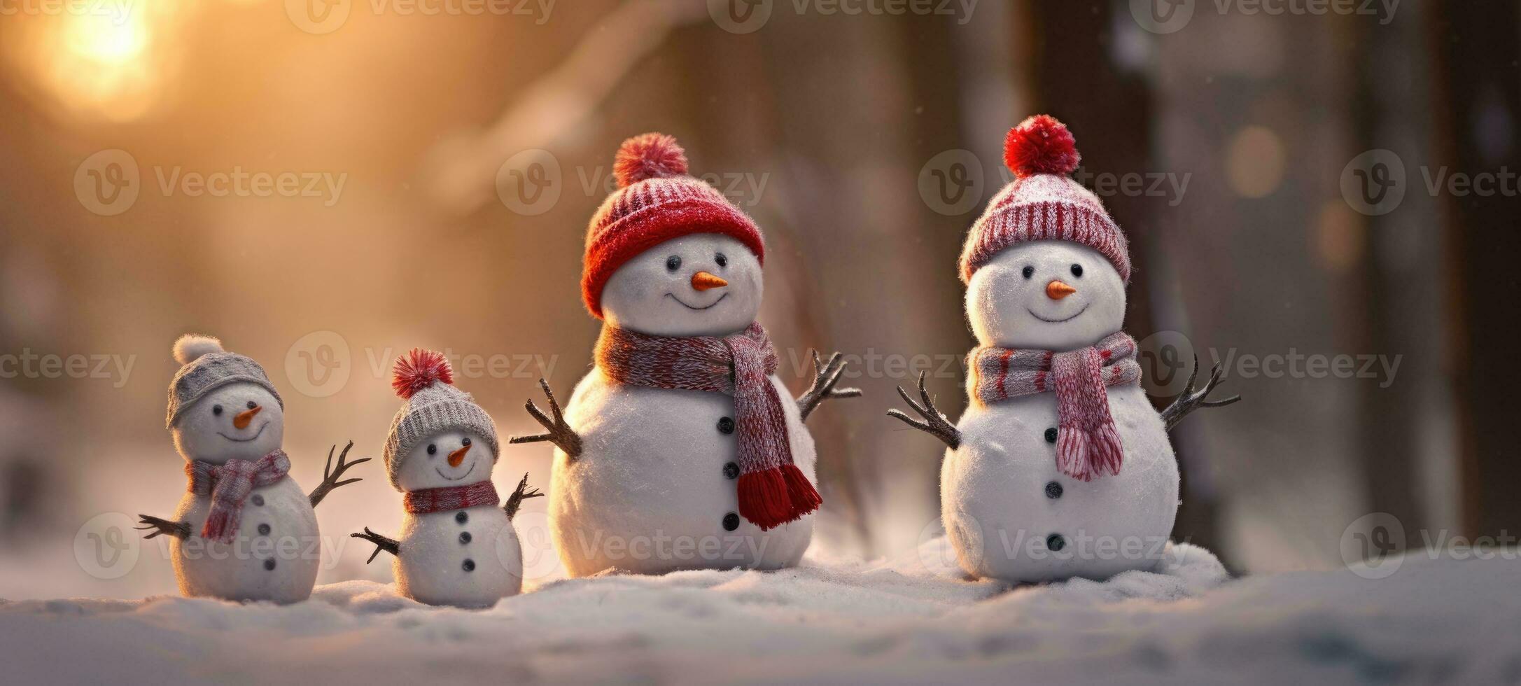 familie sneeuwman met sjaal in sneeuw Woud groet kaart Kerstmis Kerstmis foto