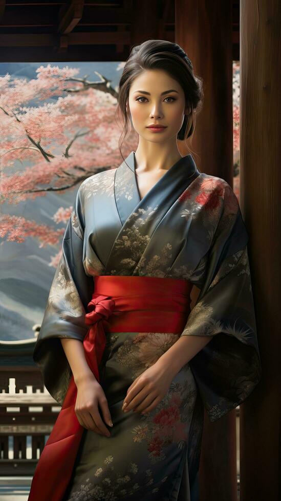 portret van mooi Japans geisha. generatief ai foto
