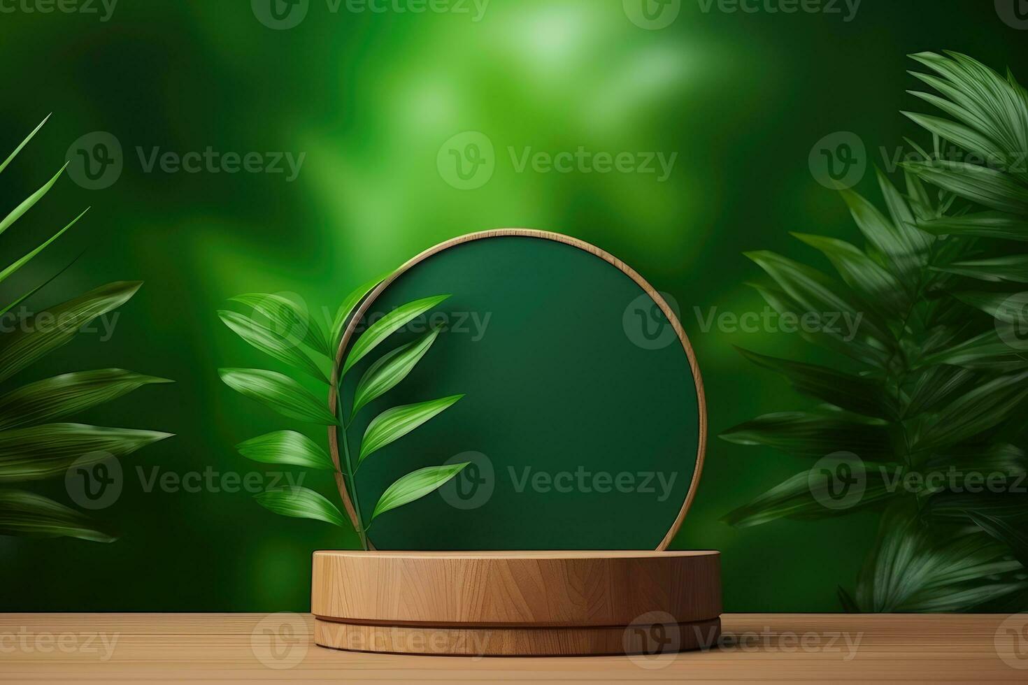 Product podium met groen natuur achtergrond foto