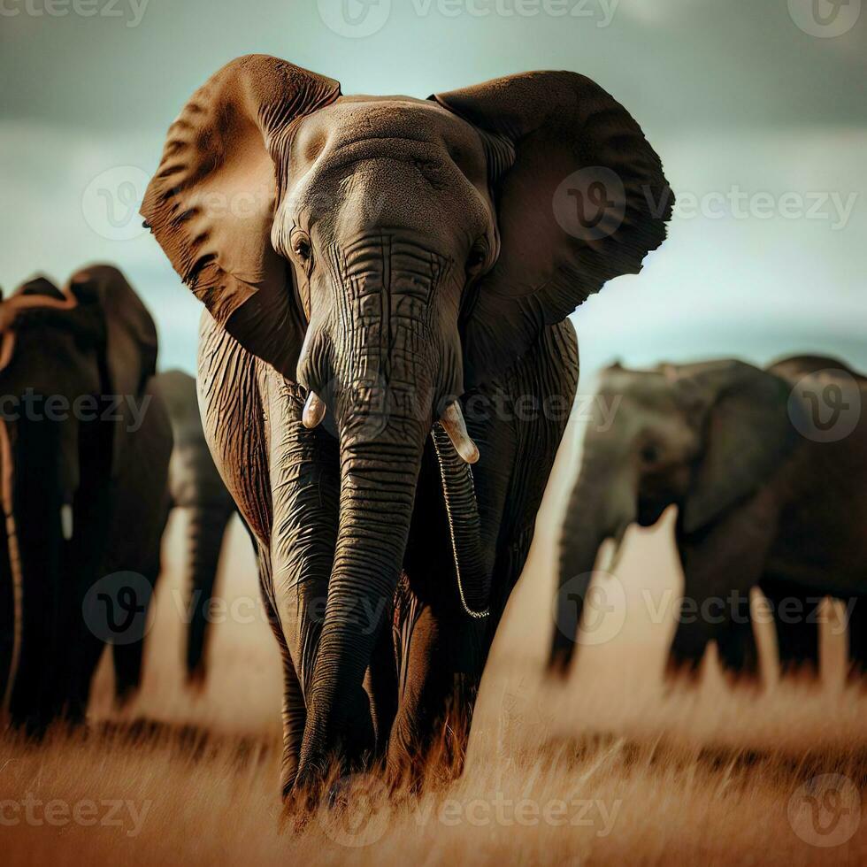 de hecht groep van olifanten demonstreert sterk familiaal banden ,ai gegenereerd foto