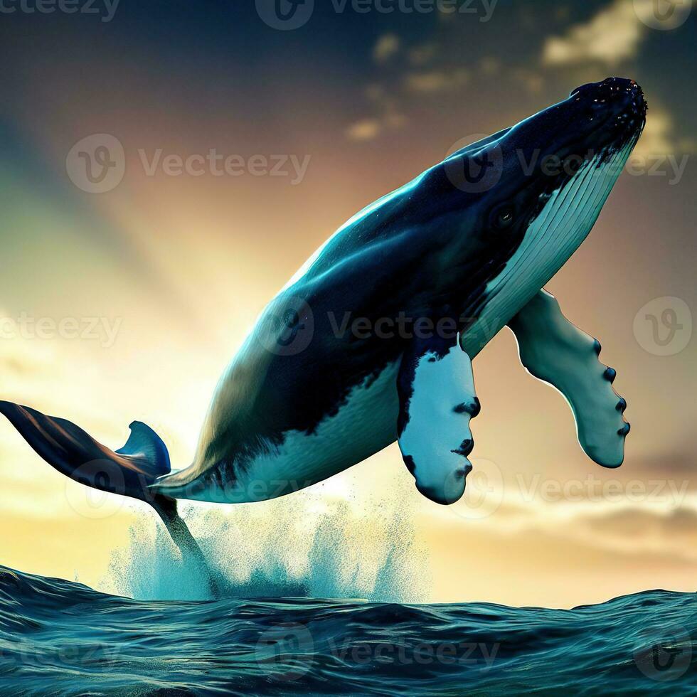 getuige zijn de majestueus Scherm van de walvissen krachtig springen ,ai gegenereerd foto