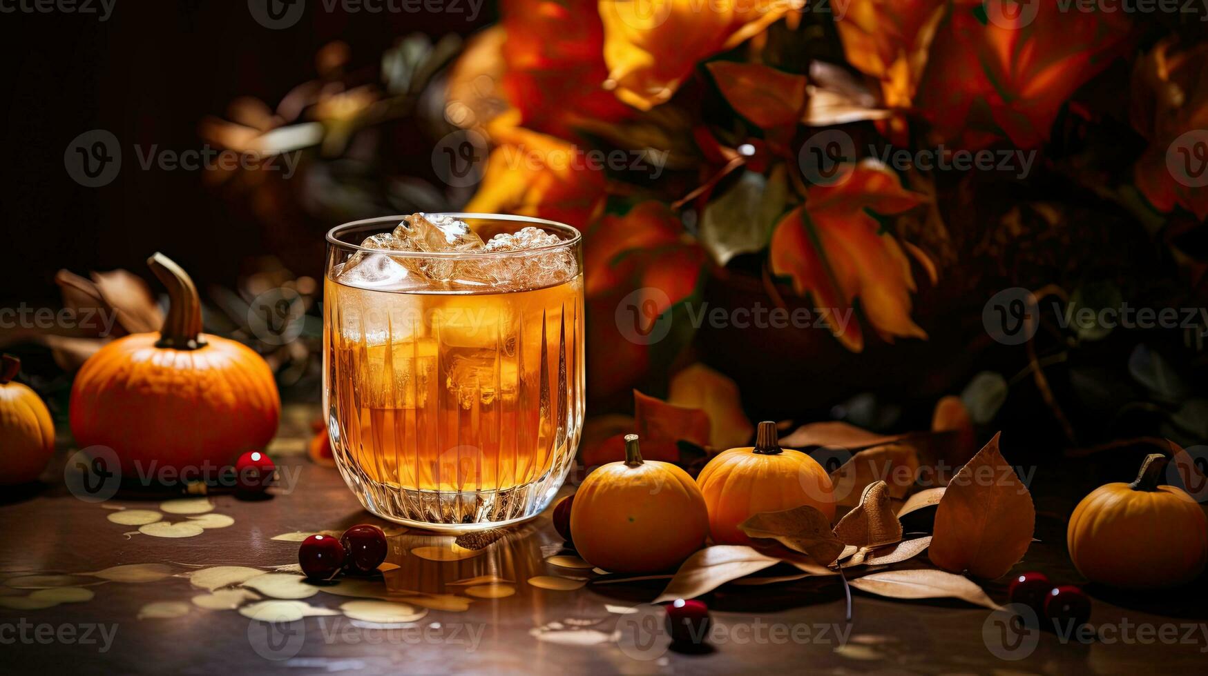 portret een glas cocktail met pompoen Aan de tafel ai generatief foto