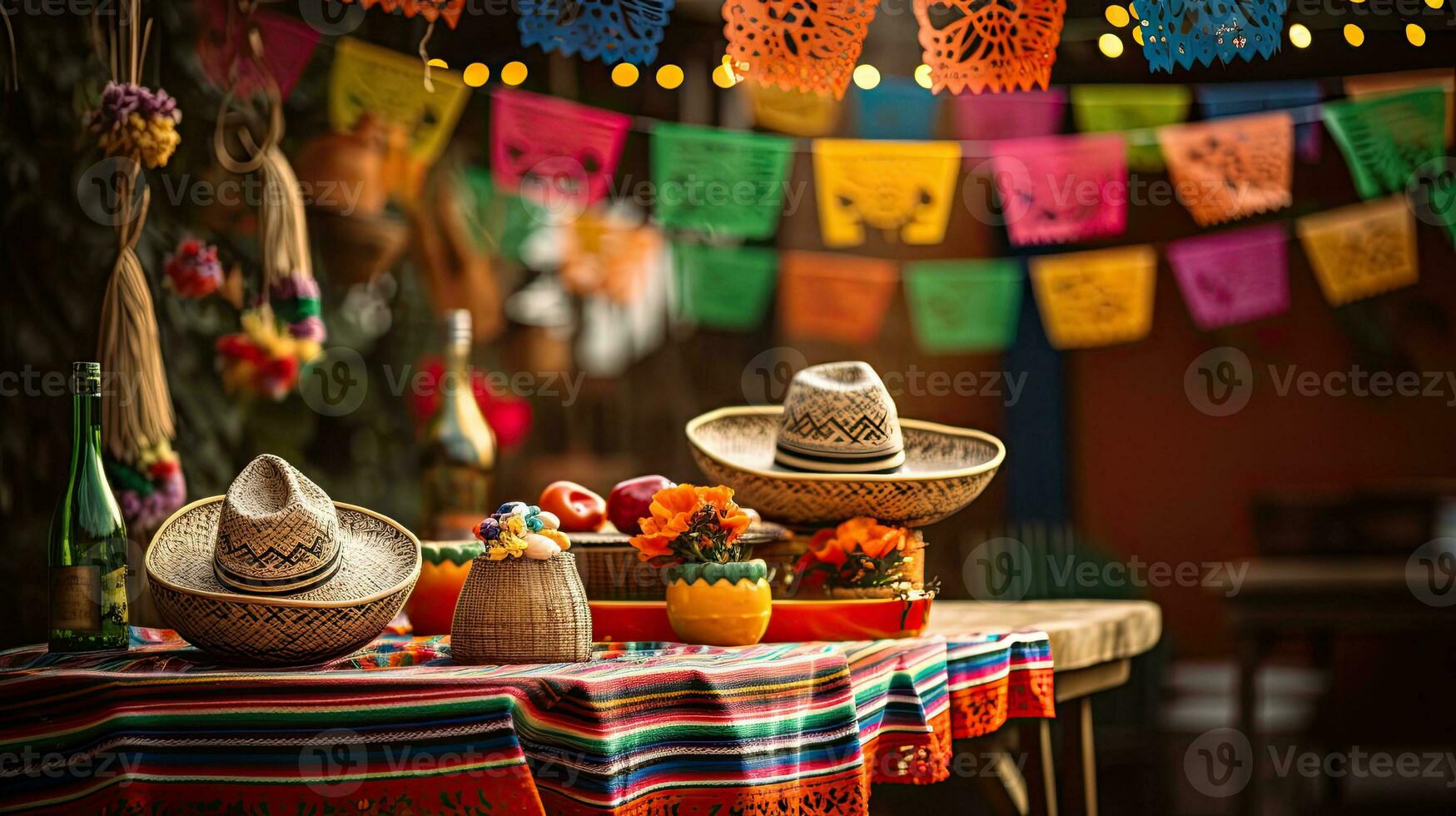 portret sombrero hoed Aan de tafel ai generatief foto